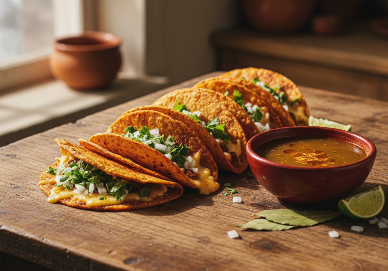 Tacos de birria con consomé