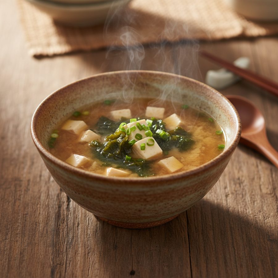 Sopa de miso tradicional con tofu y alga wakame