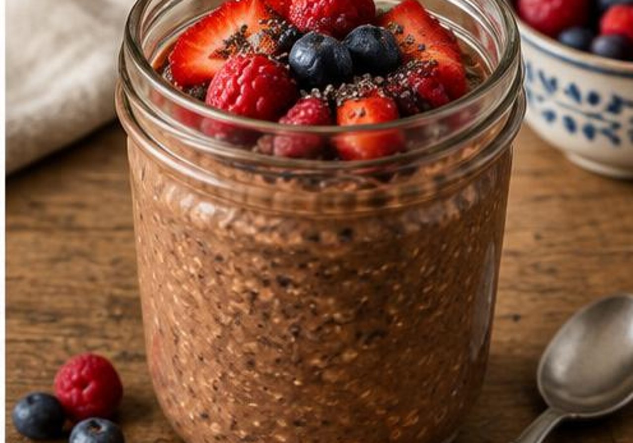 Avena nocturna de cacao y frutos rojos