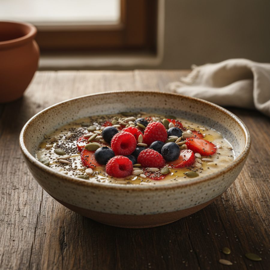 Porridge proteico de frutos rojos y semillas