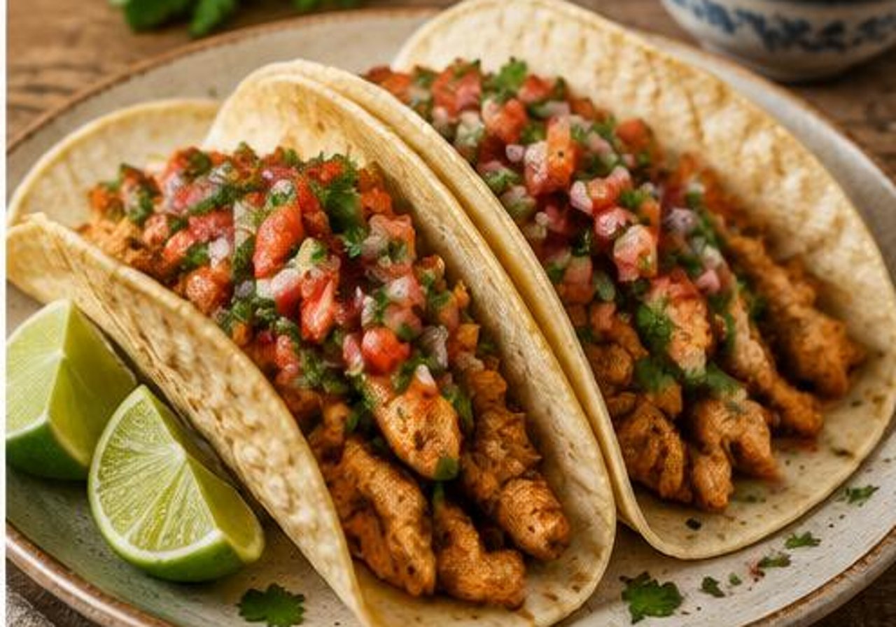 Tacos de pollo con pico de gallo
