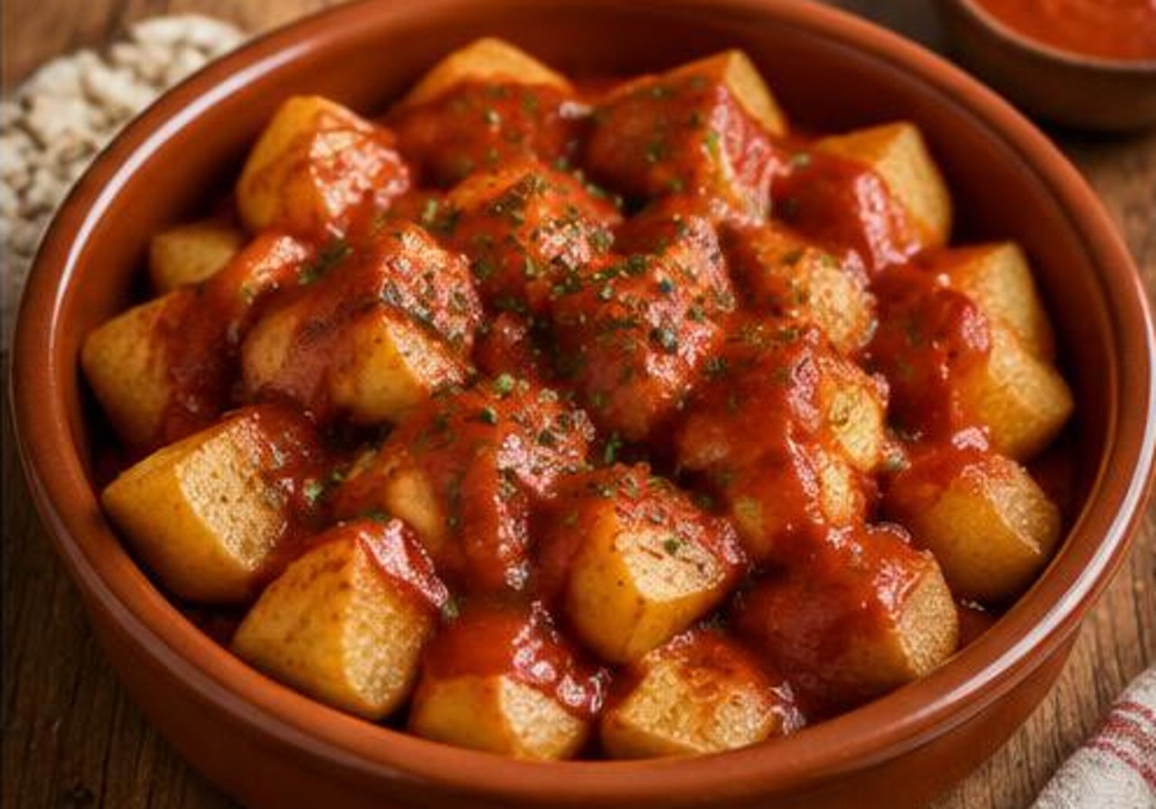 Patatas bravas tradicionales con salsa brava casera