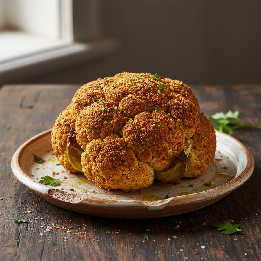 Coliflor asada con especias y costra crujiente