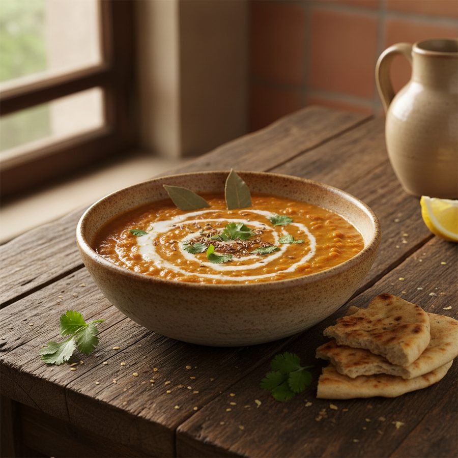 Crema de lentejas rojas y leche de coco al estilo dhal