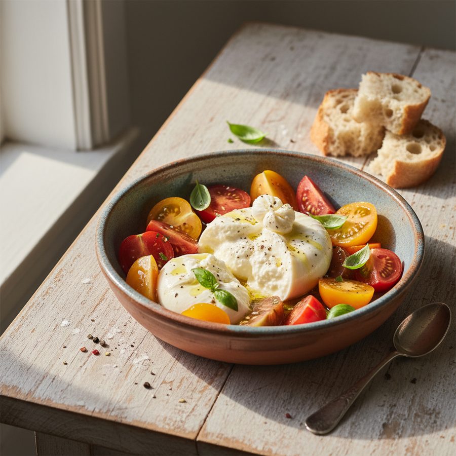 Bowl de burrata italiana y tomates de temporada