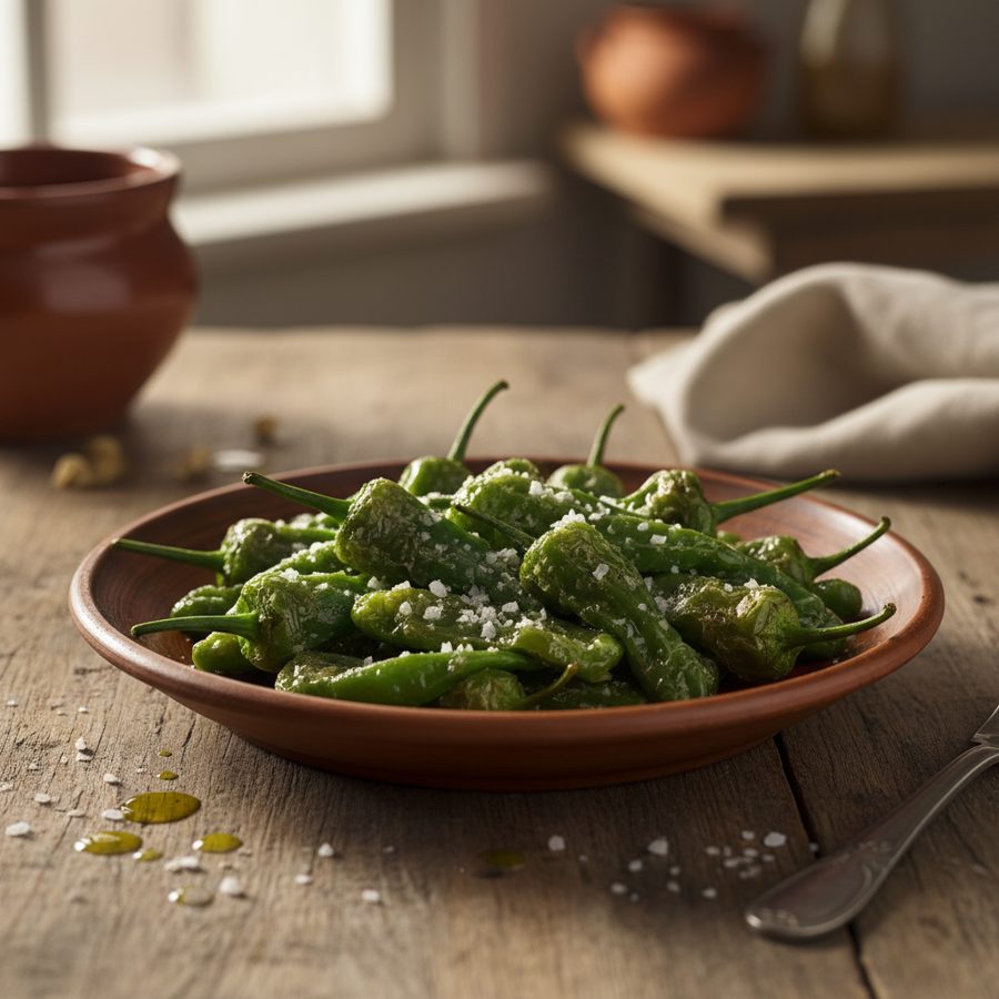 Pimientos de Padrón auténticos fritos con sal gorda