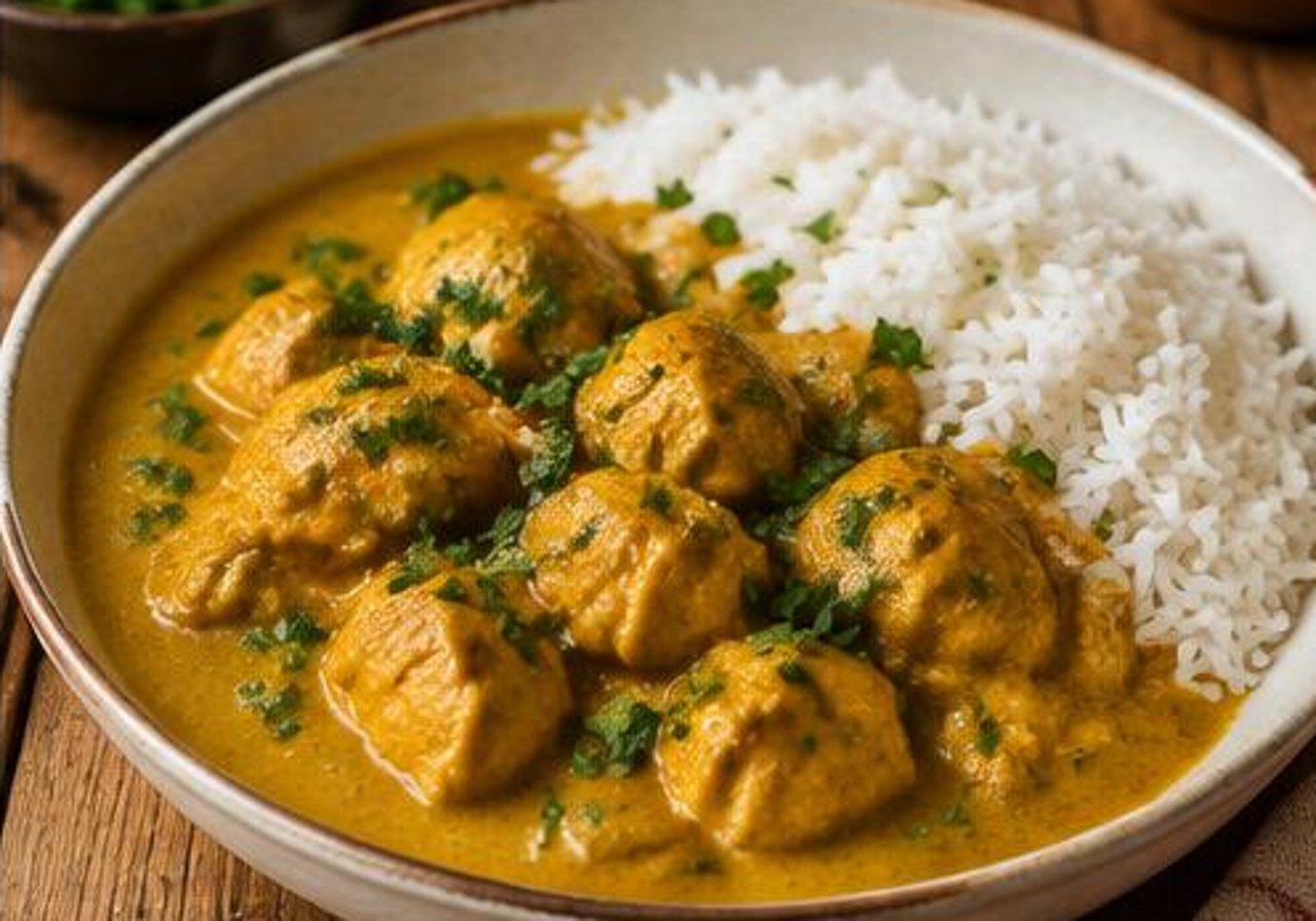 Pollo al curry con arroz basmati