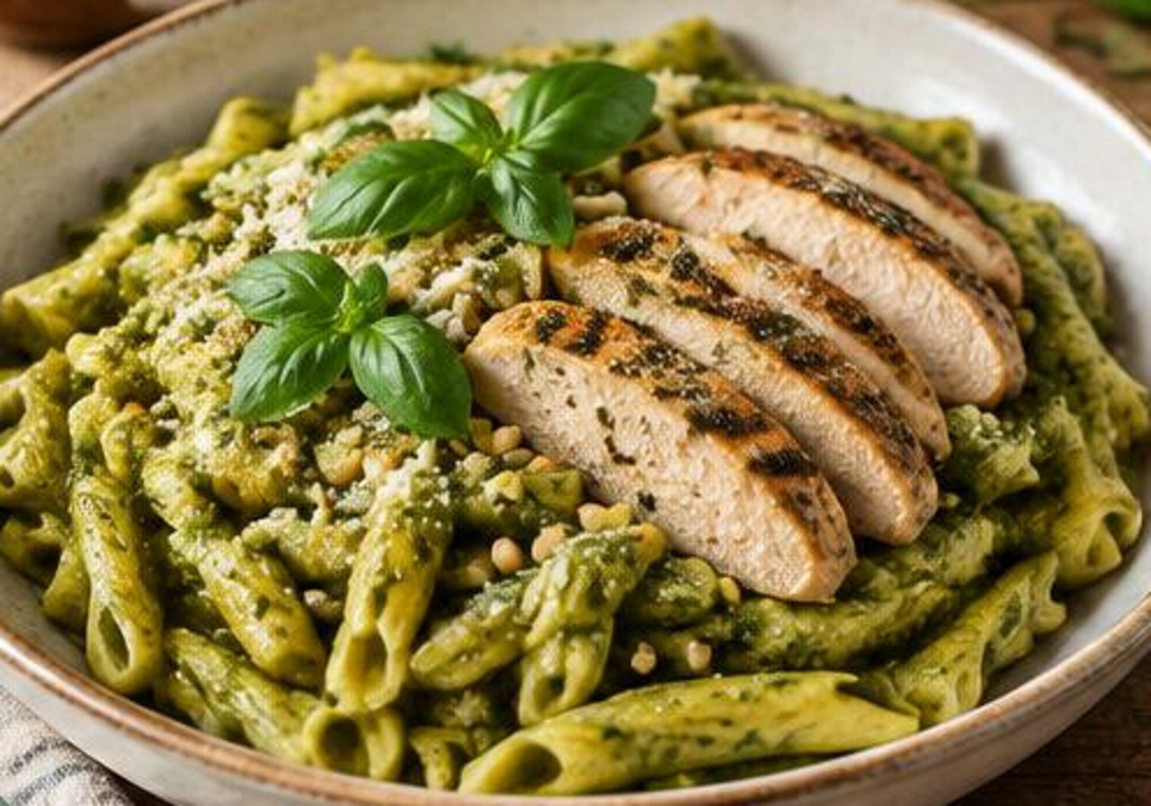 Pasta al pesto con pollo