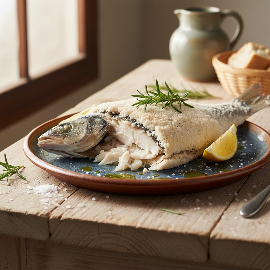 Lubina a la sal al horno